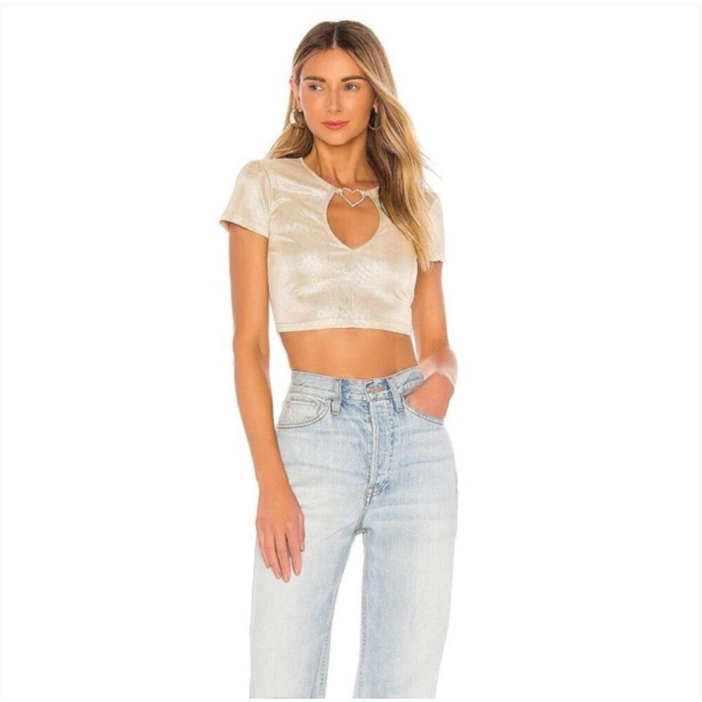 Revolve Superdown Kristin Crop Top Gold Crystal Heart Cutout Size XS Gold Wire - Picture 6 of 15
